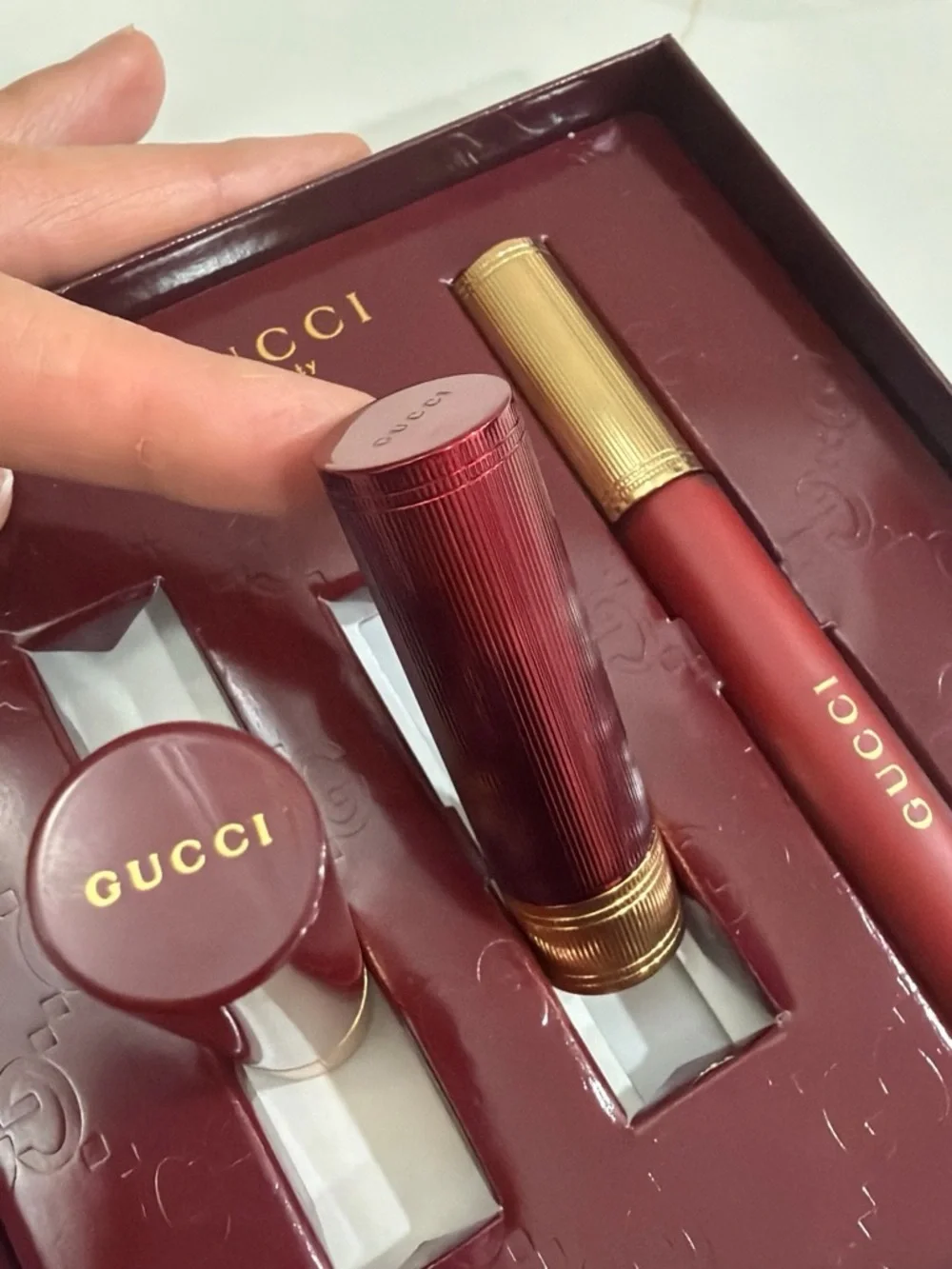 Gucci Red Lipstick and Red Liquid Lip Duo with Gold Accents